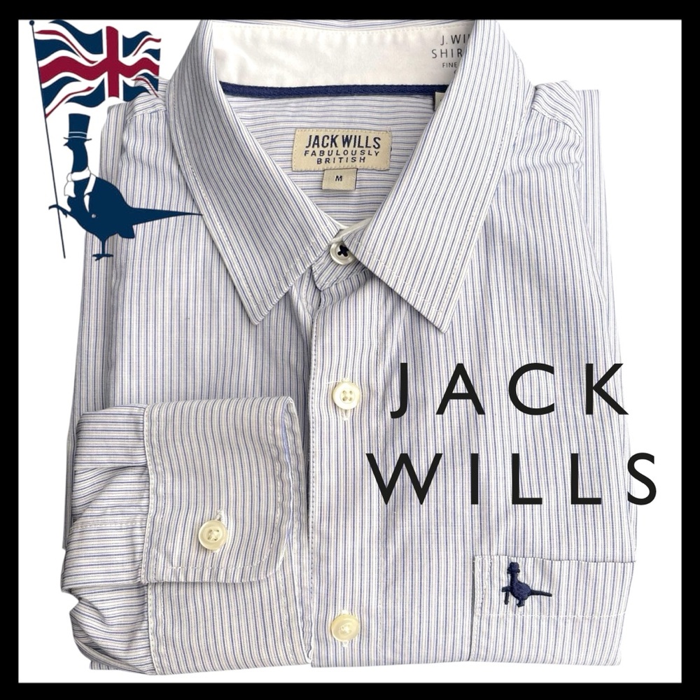 Jack Wills Blue/White Striped Fine Cotton Chest Pocket Button Up Shirt (M)